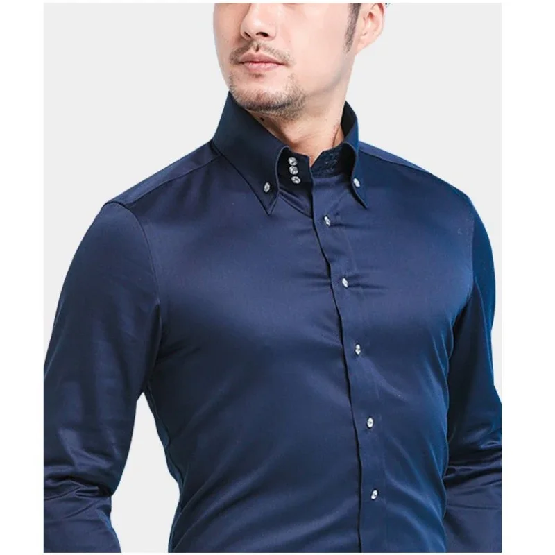 Camicie eleganti da uomo camicia con colletto formale Non stirante moda coreana Slim tinta unita camicia Casual da lavoro bianca primavera autunno 2