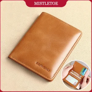 Porta carte da uomo dal design semplice Porta carte verticale sottile con fermasoldi Portafoglio in vera pelle per uomo Anti RFID 1