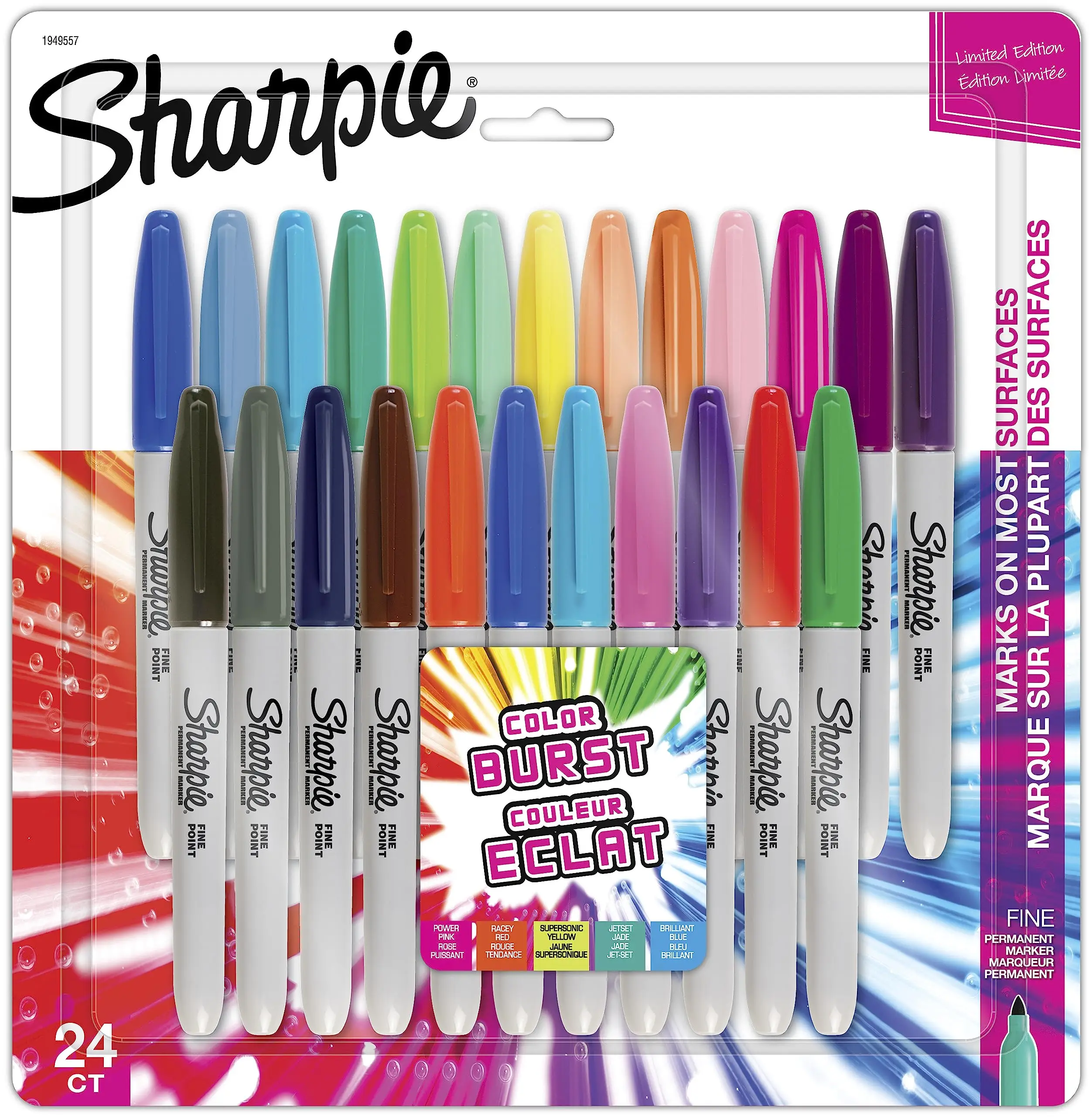 Pennarelli permanenti Sharpie Color Burst, punta fine, assortiti, confezione da 24 (1949557) 1