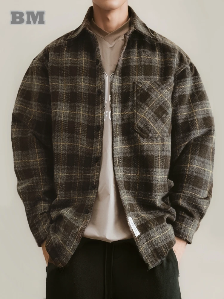 Camicie scozzesi di alta qualità moda coreana autunno inverno per uomo Vintage taglie forti abbigliamento uomo streetwear cappotto a maniche lunghe allentato 1