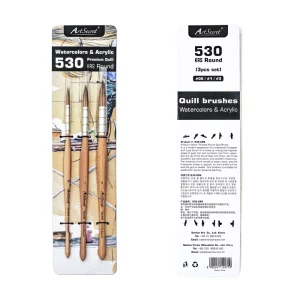 Artsecret 530KRS 3 PZ/SET Punta Rotonda Pennelli Professionali per Pennello per Acquerello Acrilico Resistente alle Crack Punta Artista Quill 1