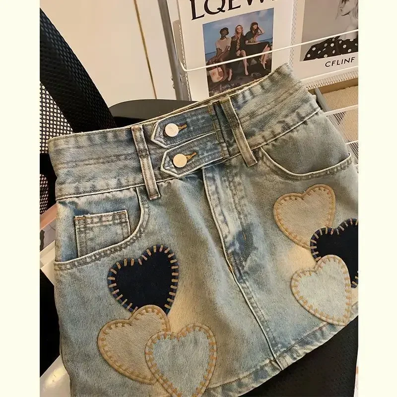 2025 Estate Nuova moda coreana Patchwork Vita alta Gonna a trapezio Tendenza femminile Tasca sexy Denim Gonna corta Abbigliamento donna Gonne 5