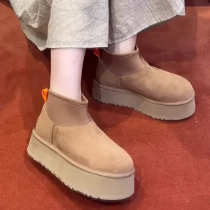 Mini stivali da neve in pelle di pelliccia corta con fondo spesso invernale da donna, punta tonda, tacco per scarpe TPR, altro modello, tinta unita 1