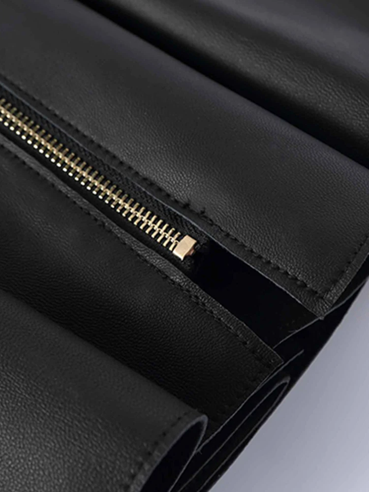 Lautaro primavera estate lusso nero morbido Faxu ecopelle Mini gonna altalena cerniera abiti firmati donna Streetwear moda 2022 3