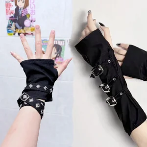 Guanti a catena con rivetti neri Accessori di tipo miniera Y2K Accessori per terreni fuga Cinturino per ragazza calda Manica a mano Copri manica per ragazza 1
