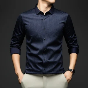 BROWON Camicia da uomo a maniche lunghe Autunno 2025 Nuovo colore solido Camicia casual di lusso Uomo Business Office Camicie slim per uomo Abbigliamento 1