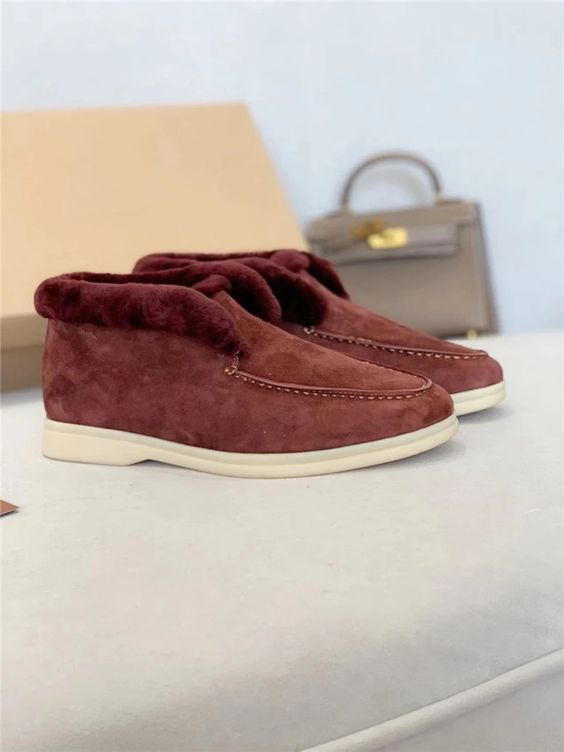 Mocassini in pelle foderati in pelliccia da donna invernali Scarpe basse calde Calzature slip-on di lusso firmate unisex per uomo e donna 3