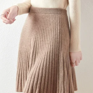 Gonne in lana merino 100% da donna stile preppy Gonna a pieghe autunno inverno Maglieria in cashmere Gonna corta a trapezio sopra il ginocchio 1