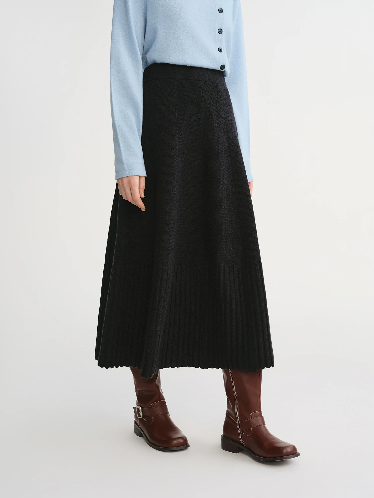 DUSHU Gonna da donna in organo taglie forti: elegante gonna ombrello a pieghe a vita alta nera per l'inverno 2025, nuove gonne di arrivo 2