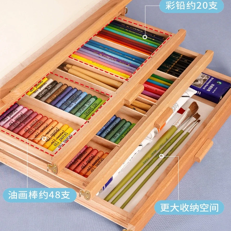 Cavalletto piatto pieghevole in faggio Supporto per pittura a olio a doppio scopo Cavalletto regolabile pieghevole Schizzo per bambini Pittura cassetto portatile 2