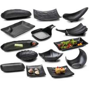 Set di utensili da cucina Piatto da cucina in plastica nera creativa per uso alimentare Personalità Piatto da dessert per sushi Piatto da cucina per ristorante 1