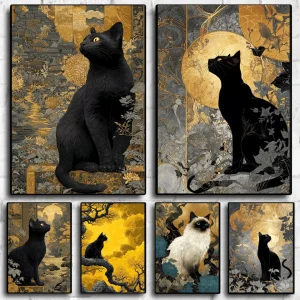 5D fai da te diamante mosaico gatto nero modello animale per adulti principianti pittura diamante paesaggio dorato ricamo decorazione della casa 1