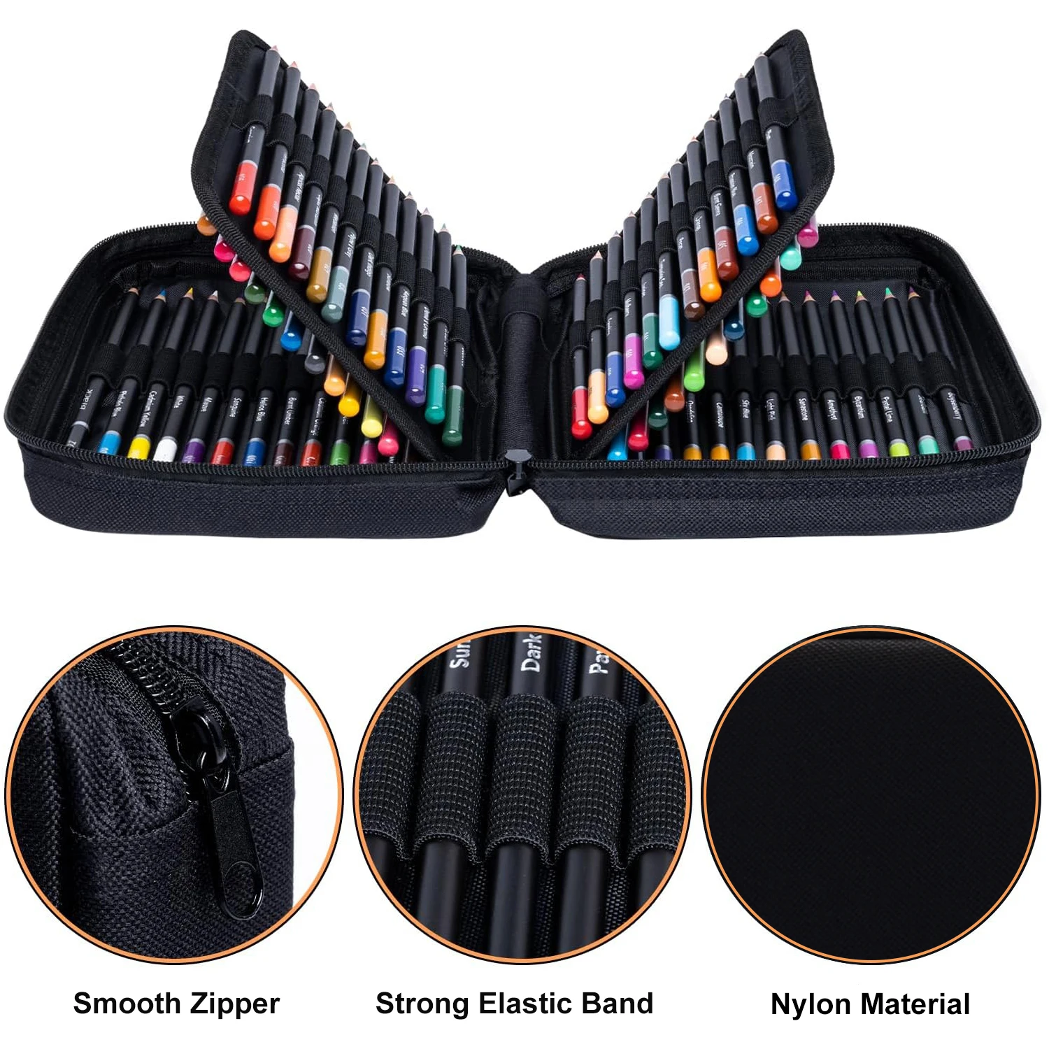 Kit da 72 matite colorate, materiali artistici per la colorazione di adulti, nucleo morbido a base di olio, ideale per colorare schizzi ombreggiature, nella custodia con cerniera 3