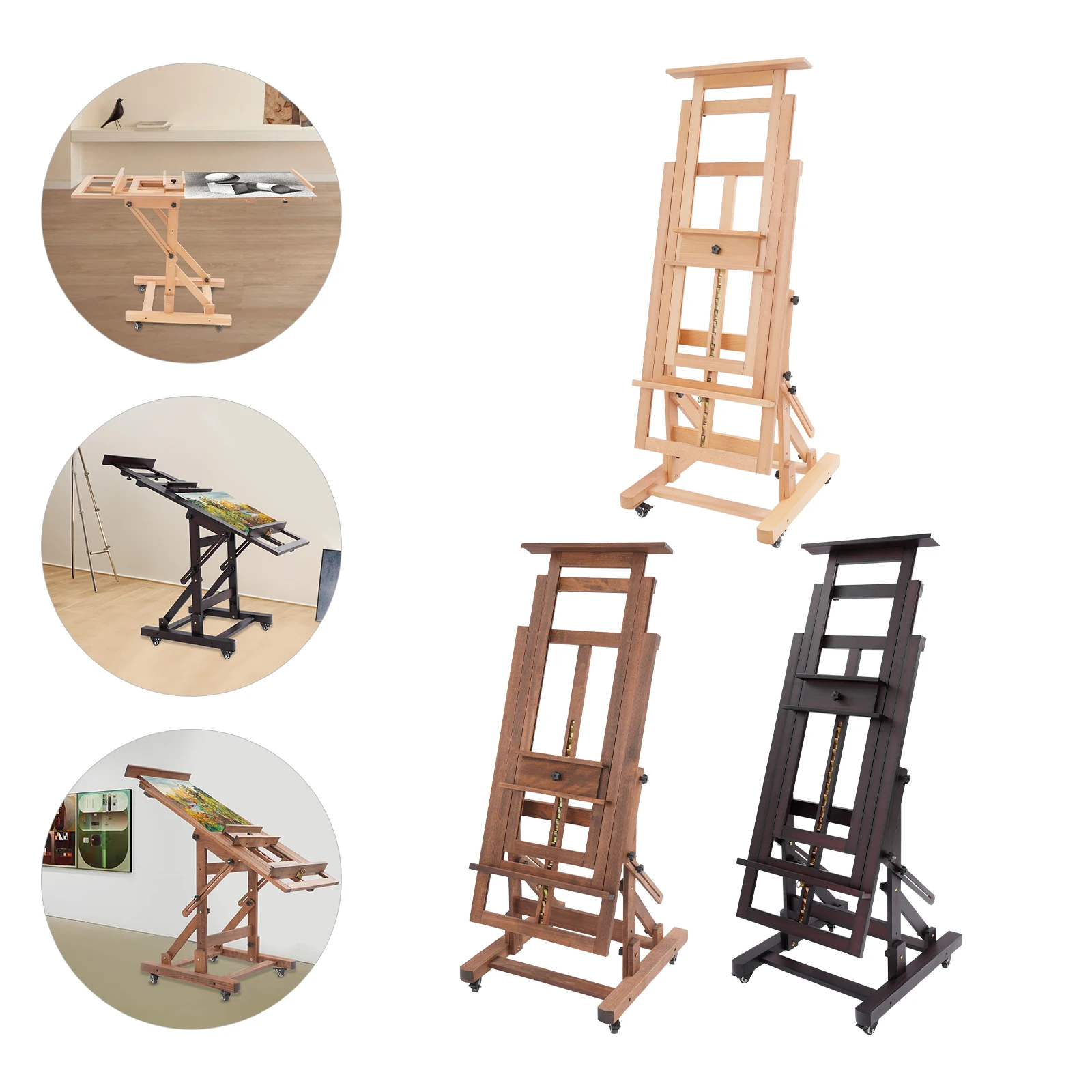 Cavalletto per artisti professionisti orizzontale verticale a doppio uso 60x65x140-300CM Angolo di altezza regolabile in legno massello per aula d'arte 1