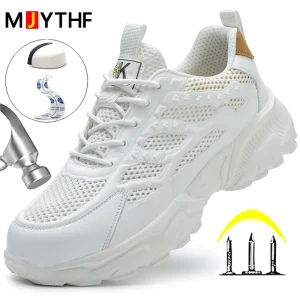 Scarpe antinfortunistiche in rete traspirante uomo scarpe protettive bianche per uomo donna Sneakers da lavoro scarpe estive leggere indistruttibili 1