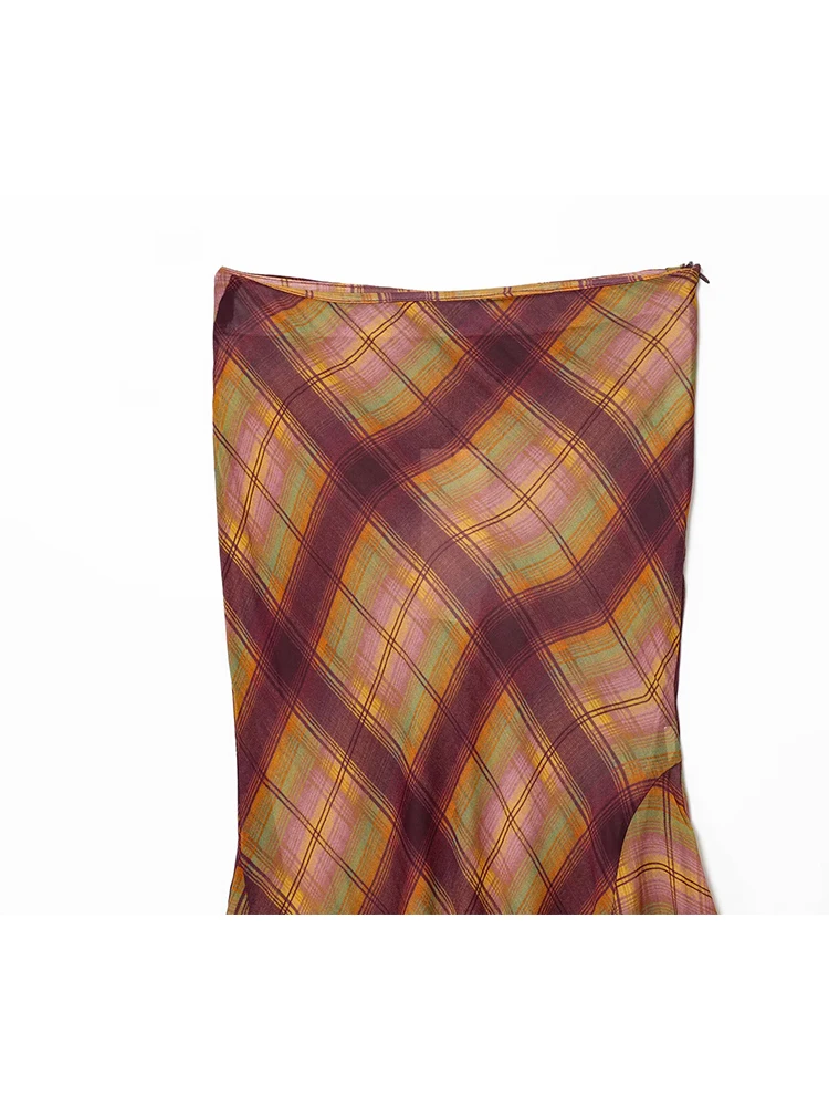 Gonne a vita alta da donna 2025 Donna Autunno Nuova moda Asimmetrica con orlo antirughe Gonne con stampa a quadretti Gonne eleganti con stampa da donna 3