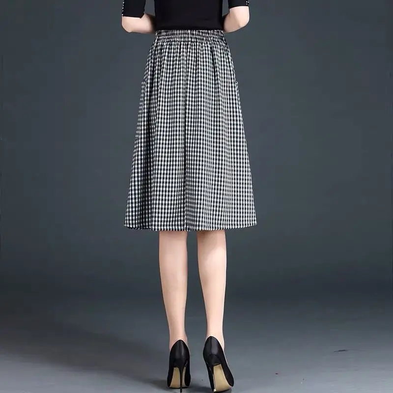 Office Lady Fashion Plaid gonne coreano Streetwear abbigliamento femminile elastico in vita Vintage donna primavera estate Casual gonna a trapezio 5