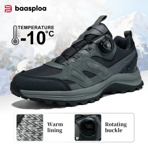 Baasploa Scarpe da trekking da uomo Scarpe da ginnastica da esterno in pelle antispruzzo Scarpe da passeggio da trail con bottone rotante comfort maschile antiscivolo 1