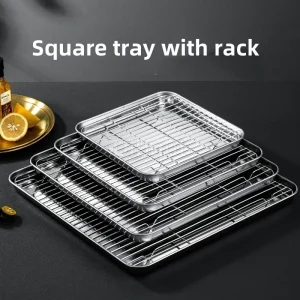 Vassoio quadrato per servizio alimentare in acciaio inossidabile Vassoio antiaderente Bakeware Frutta Biscotto Piatto di pane Organizzatore da cucina Contenitore di stoccaggio Utensili 1
