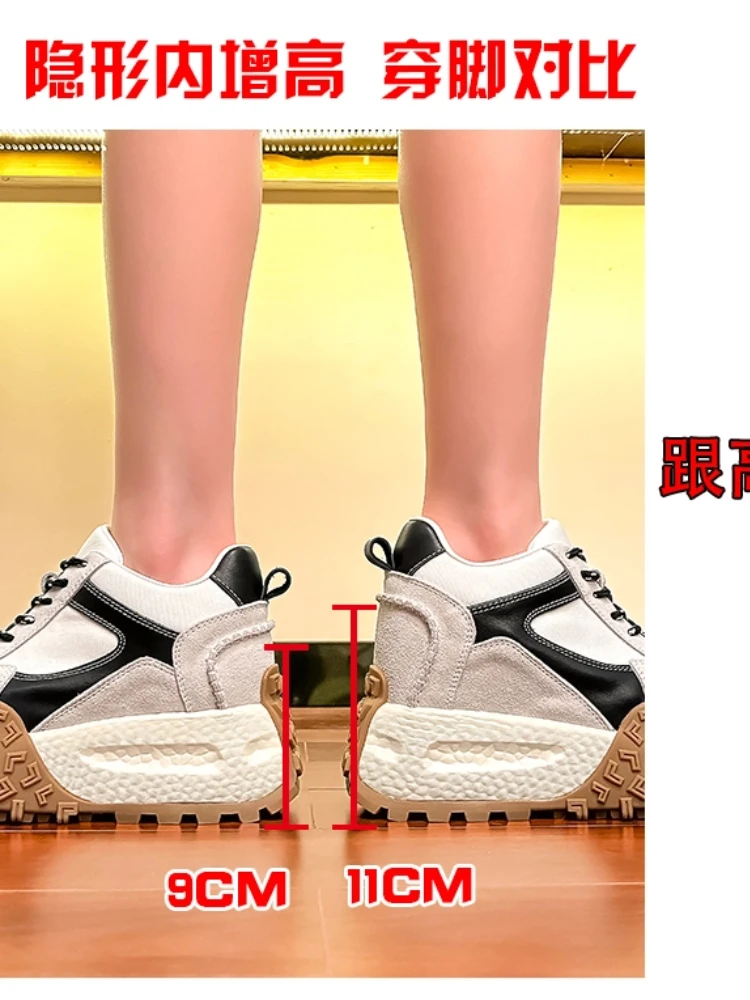Scarpe con plateau da 13 cm Scarpe da ginnastica robuste da donna Scarpe casual Scarpe con rialzo da 9 cm Sneaker dal design di lusso in vera pelle 5