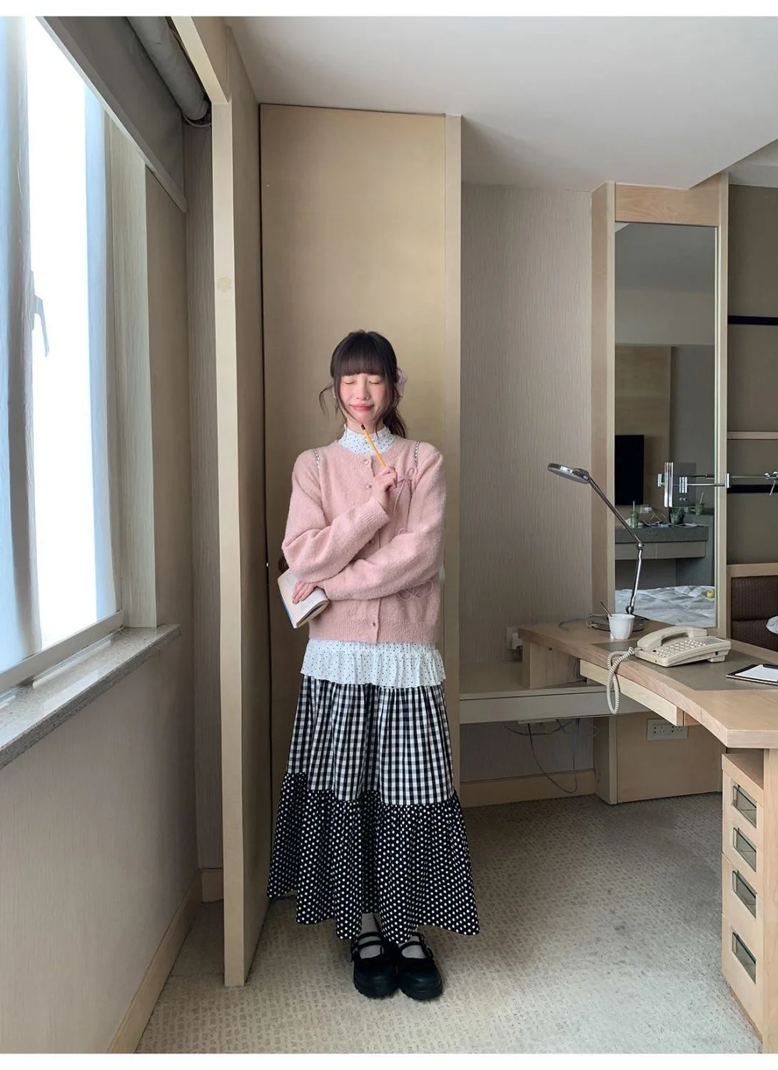 Gonna a pois a quadretti con blocchi di colore a strati patchwork retrò da donna 2025 autunno/inverno Edwardian casual e chic Lolita sk 3