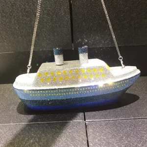 Nuova pochette con cristalli per barca ROSSO Blu Donna Gemme Pochette da sera Matrimonio Sposa Minaudiere Strass Borse e portamonete 1