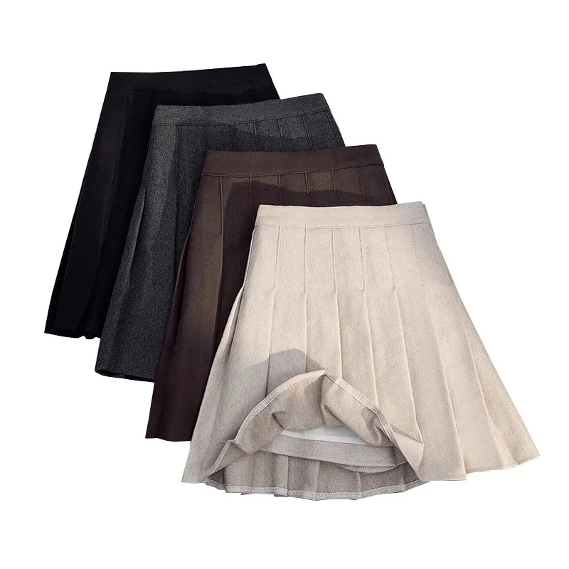 Gonna scozzese di lana ispessita Mezza lunghezza Donna Autunno Inverno Nuovo stile Slim a vita alta A-line JK Gonna corta nera 5