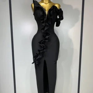 Abito da donna sexy con volant senza schienale aderente con fasciatura divisa 2025 Abiti da compleanno di lusso per feste da sera eleganti per celebrità 1