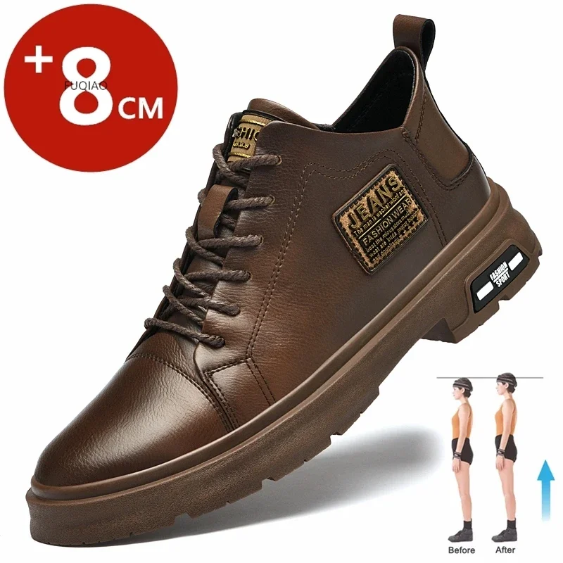 Scarpe rialzanti da uomo in vera pelle Comfort Lace Up Scarpe casual con ascensore Commerce Soletta traspirante per aumento di altezza 8CM Sport 1