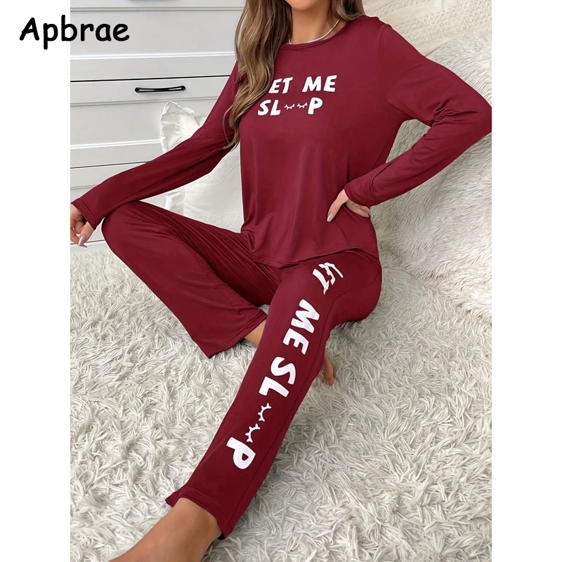 Pigiama con stampa di lettere per donna Autunno Inverno Maniche lunghe Pantaloni lunghi Pigiama Donna Pigiama di seta di latte Indumenti da notte sportivi per ragazze 1
