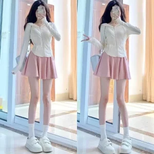 Minigonna a pieghe in seta di ghiaccio Donna Estate Nuovo stile Studente Versatile Dolce Anti-luce Vita alta Dimagrante Gonna corta drappeggiata Pan 1