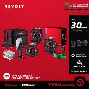 YEVOLT YVGLL4XS-Serie Livello laser verde 3/4 assi 12/16-Line Autolivellante 360 3D/4D Strumento di misurazione della potenza orizzontale e verticale 1