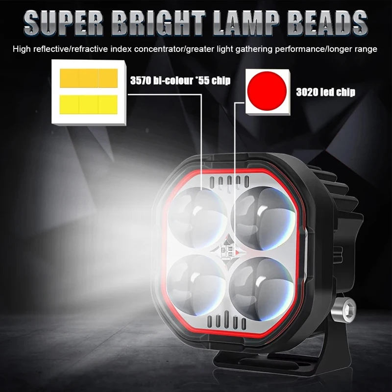 Faretti per moto led rosso da lavoro fendinebbia Fari ausiliari per moto luci aggiuntive accessori per moto 3