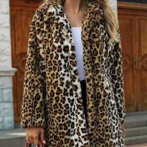 2025 Cappotto invernale in pelliccia sintetica con stampa leopardata da donna Casual manica lunga soffice giacca in peluche Lady Couverture Colletto spesso peloso Outwear 1