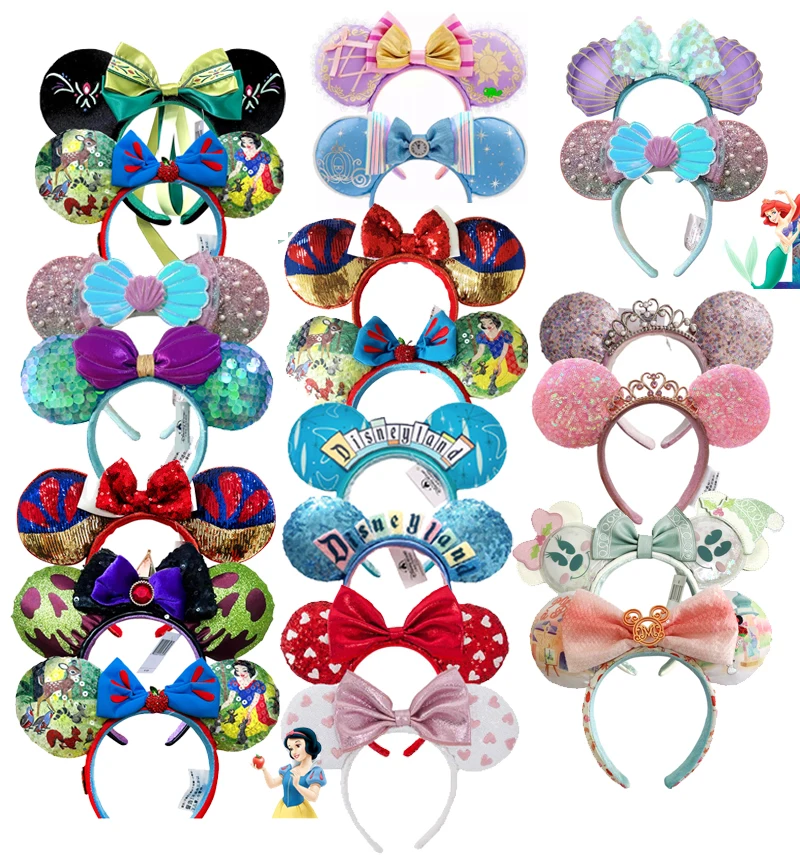 2 pezzi Disney Topolino Orecchie Fascia Shanghai Disneyland Minnie Fascia in pelle Fascia per capelli Fiocco con paillettes Accessori per capelli per feste 1