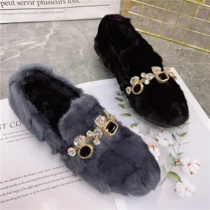 Moda cristallo donna mocassini caldi invernali vera pelliccia di visone peluche appartamenti espadrillas casual scarpe da guida da donna mocassini con plateau 1