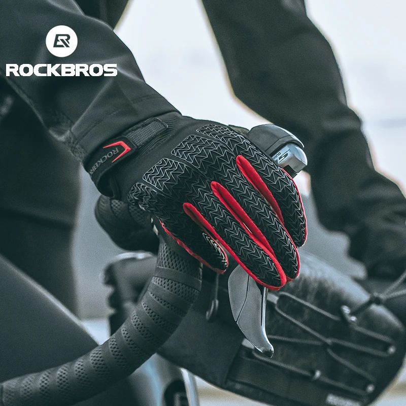 ROCKBROS Guanti da bicicletta Touch Screen Antiscivolo Antiurto SBR Plam Guanti da bici a dita intere Sport MTB Ciclismo su strada Guanti lunghi 2