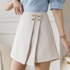 Seoulish 2024 estate pantaloncini da donna gonne eleganti bottoni a vita alta Office Lady Style Casual Workwear pantaloncini da donna donna 1