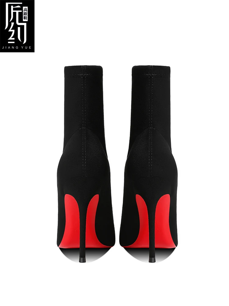 Stivaletti da donna invernali Fondo rosso lucido Calzini lavorati a maglia Stivali Autunno 2025 Stivali elasticizzati di nuova moda Donna sexy Tacchi alti Fem 4