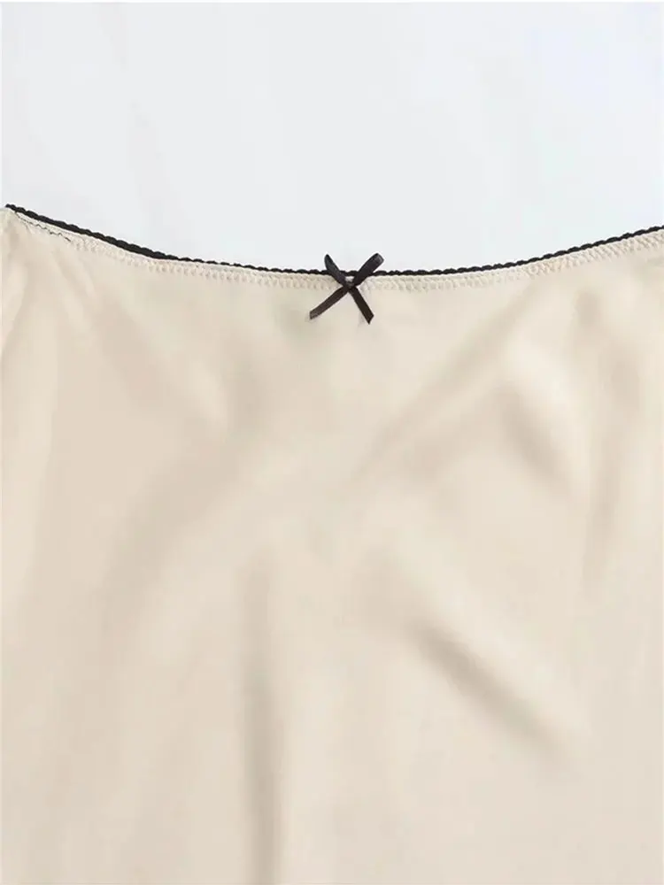 Mooyufon Moda Donna 2024 Primavera Nuova Trama di Raso Decorazione Dell'arco Vintage Chic Femminile A Vita Alta H Linea Gonne Lunghe Mujer 6