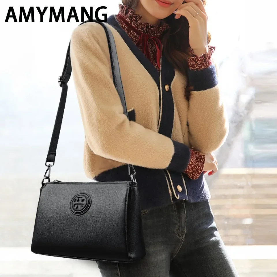 Versatile borsa a tracolla in PU per donna Elegante design di marca di alta qualità con cerniera modello tinta unita Borsa a tracolla casual per uso quotidiano 2