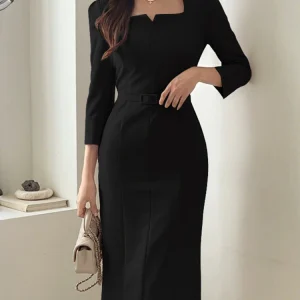 ZANZEA Elegante Office Lady Abiti 2025 Donne Sexy Colletto Quadrato Solido Al Ginocchio Vestito Estivo Casual Con Cintura Moda Camicia Veste 1