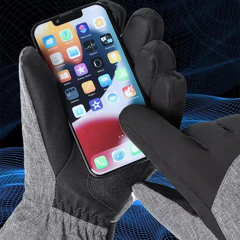 Guanti impermeabili riscaldanti per sport invernali all'aria aperta per sci da uomo, moto, equitazione, guanti a dita intere in cotone caldo e spesso 4