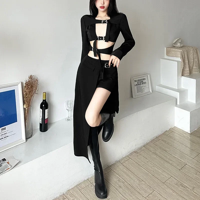 Gonne gotiche Goth Dark Techwear Patchwork Mini donne sexy Grunge Orlo irregolare Gonna cargo a vita alta Hip Hop Nero Estate 2023 6