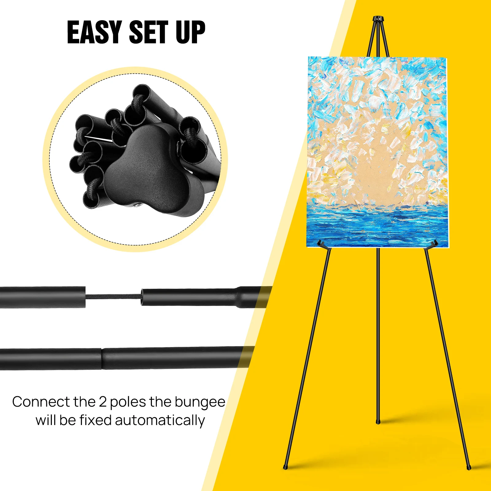 Cavalletto portatile per artista per esposizione di pittura di nozze Cavalletto treppiede pieghevole regolabile in metallo nero con borsa 160 cm/63 pollici 6