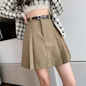 Mini abito in velluto a coste a vita alta per donna 2024 Inverno Nuovo stile Gonna corta anti-esposizione a pieghe 1