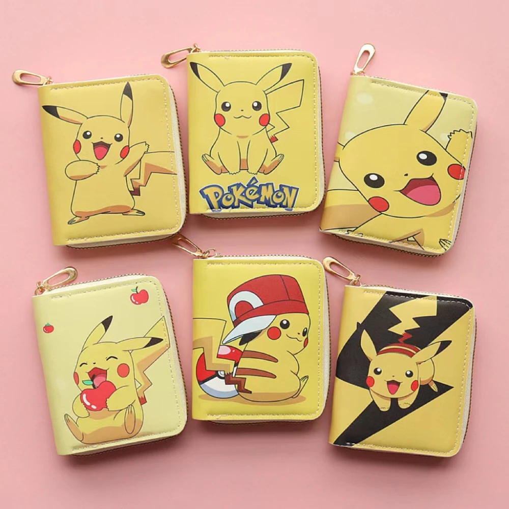 NUOVO portafoglio Pokemon portamonete carino cartone animato giapponese intorno ai portafogli Pikachu portafoglio in pelle moda con cerniera regalo di compleanno per bambini 1
