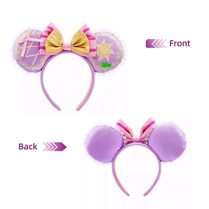 2 pezzi Disney Topolino Orecchie Fascia Shanghai Disneyland Minnie Fascia in pelle Fascia per capelli Fiocco con paillettes Accessori per capelli per feste 4