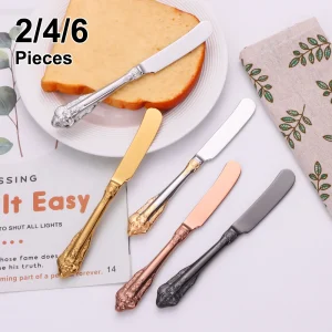 2/4/6 pezzi coltello da burro d'oro di lusso formaggio Dessert coltelli da marmellata Set posate Vintage a specchio occidentale posate in acciaio inossidabile 1