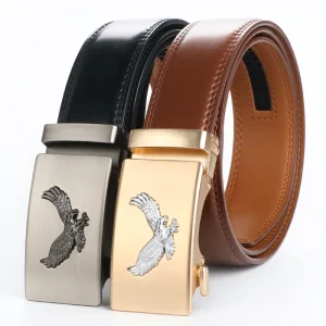 Cintura da uomo a cricchetto in vera pelle da 2 pezzi - Fibbia automatica regolabile, stile business casual versatile, fibbia in lega resistente 1